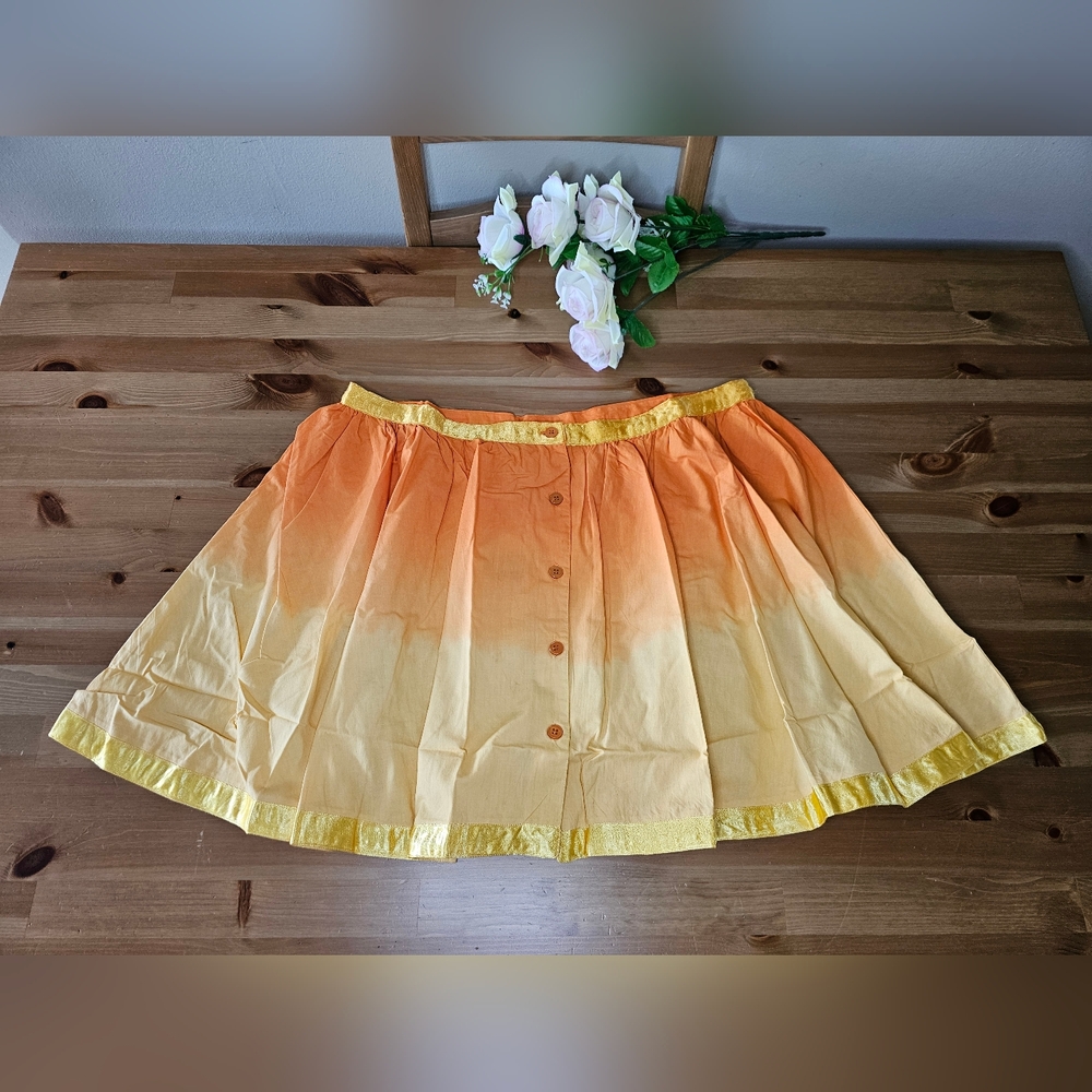She's Cool - Mini Skirt Cotton Voile fading A-line with buttons - Orange Size L